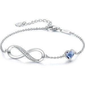 ✨ Cde Birthstone Bracelet Women Silver Heart Charm Sterling Christmas Jewelry